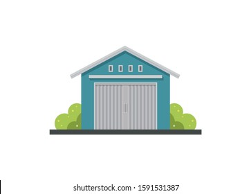 Closed shop building with folding door. Simple illustration