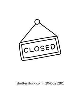 Closed shop sign icon in flat black line style, isolated on white background 