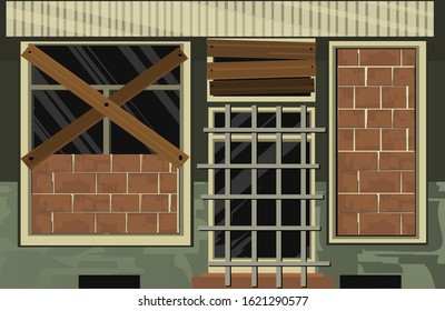 Closed shop window with blank board