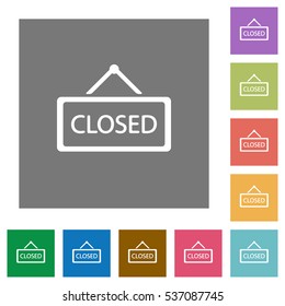 Closed sign flat icons on simple color square background.