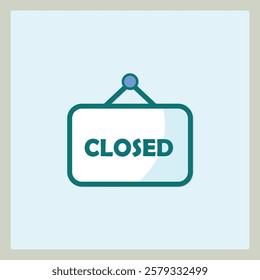 Closed sign icon with rounded corners and a teal border displayed on a soft blue background