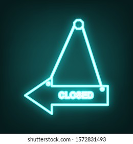 Closed sign illustration. Cyan neon icon in the dark. Bluring. Luminescence. Illustration.