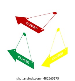 Closed sign illustration. Isometric style of red, green and yellow icon.