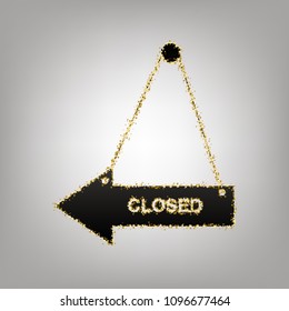 Closed sign illustration. Vector. Blackish icon with golden stars at grayish background.