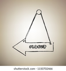 Closed sign illustration. Vector. Brush drawed black icon at light brown background.