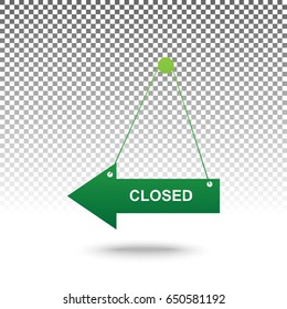 Closed sign illustration. Vector. Green gradient icon with shadow at bottom on transparent and white background.