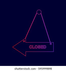 Closed sign illustration. Vector. Line icon with gradient from red to violet colors on dark blue background.