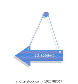 Closed sign illustration. Vector. Neon blue icon with cyclamen polka dots pattern with light gray shadow on white background. Isolated.