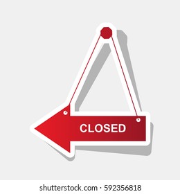 Closed sign illustration. Vector. New year reddish icon with outside stroke and gray shadow on light gray background.