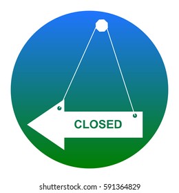 Closed sign illustration. Vector. White icon in bluish circle on white background. Isolated.