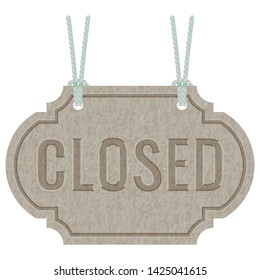 CLOSED sign. Paper, cardboard sign isolated on transparent background. Realistic vector illustration. Business concept for closed businesses, sites and services. Signboard with a rope. Vector 