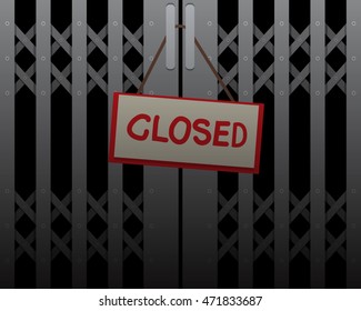 Closed signboard at front of gate, vector