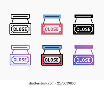 Closed Signboard icon set with line, outline, flat, filled, glyph, color, gradient. Editable stroke and pixel perfect. Can be used for digital product, presentation, print design and more.