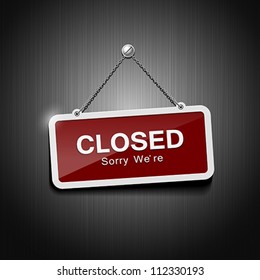 Closed signs hanging with chain, vector illustration