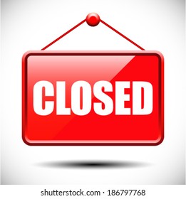 Closed signs hanging with chain, vector illustration
