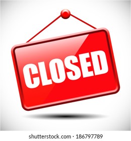 Closed signs hanging with chain, vector illustration