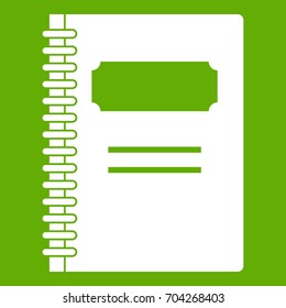 Closed spiral notebook icon white isolated on green background. Vector illustration