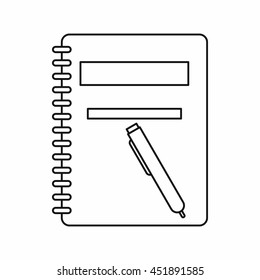 Closed spiral notebook and pen icon in outline style isolated vector illustration