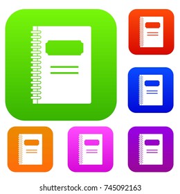 Closed spiral notebook set icon color in flat style isolated on white. Collection sings vector illustration