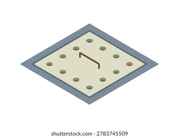 Closed square manhole with concrete cap. Simple flat illustration in isometric view.