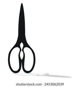 Closed stationery scissors. Shears single, side view. Flat vector illustration isolated on white background