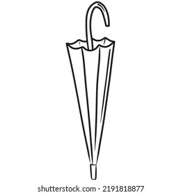 Closed stick umbrella hand drawn vector illustration isolated on white background. Vintage engraved fashion accessory drawing made in doodle style. Protection from rain and sum in autumn, spring.