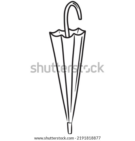 Closed stick umbrella hand drawn vector illustration isolated on white background. Vintage engraved fashion accessory drawing made in doodle style. Protection from rain and sum in autumn, spring.