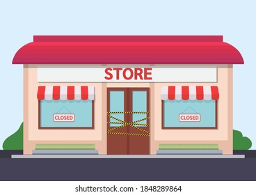 Closed store illustration. Flat design vector.