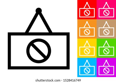 Closed Store Sign. Line Icon With Different Color Background.