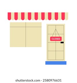 Closed Storefront With Shop Door And Window In Flat Vector Illustration Symbolizing Business Closure, Store Hours, And Unavailability, Isolated On White Background