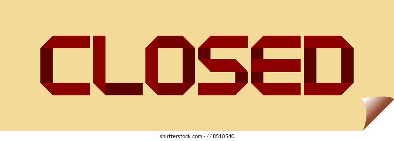 Closed text of red folded paper font vector illustration