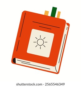 Closed textbook with bookmarks flat color vector object. Personal dairy notepad for important notes illustration on white background