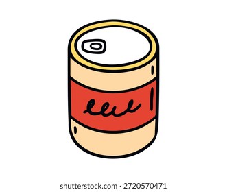 Closed tin can, cozy hand drawn doodle style. Vector illustration.