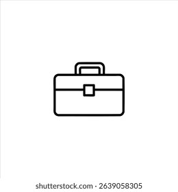 A closed toolbox for equipment storage and organization. A monochrome outline symbol for a handyman's portable tool kit, isolated on a white background.