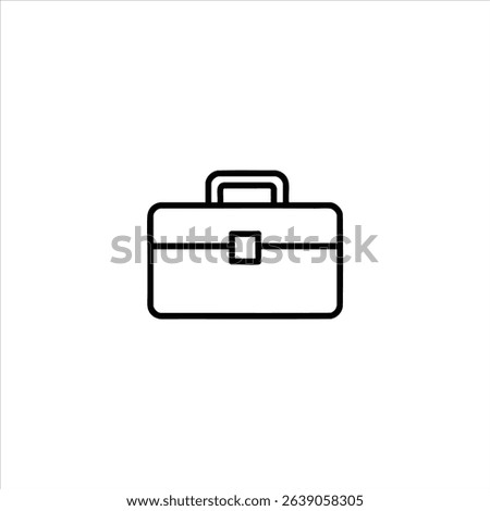 A closed toolbox for equipment storage and organization. A monochrome outline symbol for a handyman's portable tool kit, isolated on a white background.