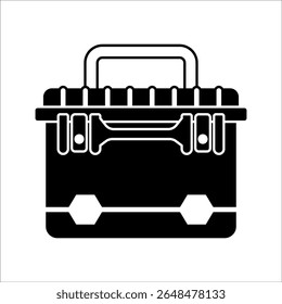 Closed toolbox with instruments inside. Worker's tools. Toolbox with hand tools. Flat style work box. Vector illustration