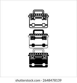 Closed toolbox with instruments inside. Worker's tools. Toolbox with hand tools. Flat style work box. Vector illustration