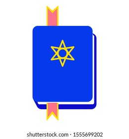 Closed Torah book with star of David on blue cover illustration. Hebrew book for reading or praying. Jewish religious attribute vector isolated on white background. Hanukkah holy symbol