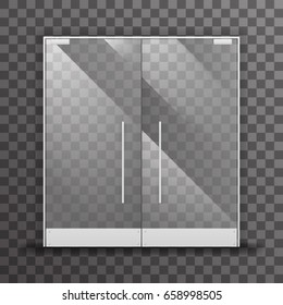 Closed transparent isolated shop double doors realistic glass architectural interior design element vector illustration