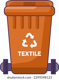 Closed transportable container with lid for storing, recycling and sorting used household textile waste. Closed empty and filled trash can with recycle sign. Simple cartoon outline vector