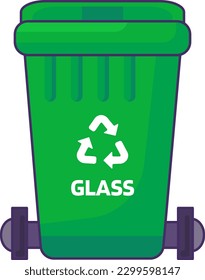 Closed transportable container with lid for storing, recycling and sorting used household glass waste. Closed empty and filled trash can with recycle sign. Simple cartoon outline vector