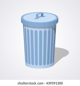 Closed trash can against the white background. 3D lowpoly isometric vector illustration