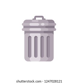 Closed trash can flat illustration. Garbage bin icon