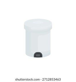 Lixeira fechada com um pedal em um fundo branco. Lata de lixo de escritório de aço.