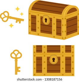 A closed treasure box and a key