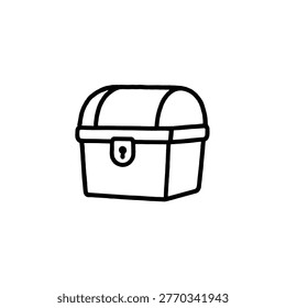 A closed treasure chest drawn in a bold organic monoline marker style indicating hidden rewards and unlockable content for students
