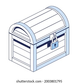 Closed treasure chest. Vector 3d line isometric, color web icons, new flat style. Creative design idea and elements for infographics.