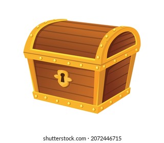 Closed treasures chest. Mysterious ancient vintage casket for magic user equipment, vector illustration isolated on white background