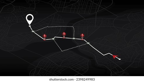 Giros cerrados de la ruta, distrito, carretera. Vista detallada de la ciudad. Navegación urbana isométrica, mapa GPS. Ilustraciones vectoriales de los distritos urbanos. puntos de referencia. Vista isométrica. Vista superior de la ciudad. Signo rojo