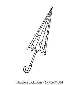 Closed umbrella with a circle print on a white background, doodle.Vector umbrella can be used in postcards.packaging,textiles.